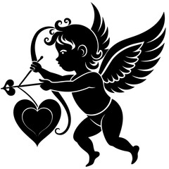 Cupid with Heart Arrow Silhouette