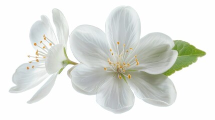 Fototapeta premium A single white jasmine flower, isolated on a transparent white background, with delicate petals and fragrance