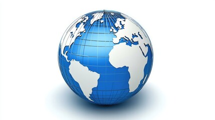 3D Render of a Blue Globe, World Map, Earth, Global, International, Planet, Countries, Continents,  International Relations, Global Connectivity, Worldwide, Digital Globe, Terrestrial