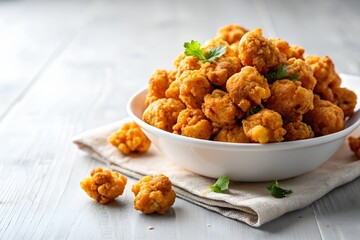 popcorn chicken on white background