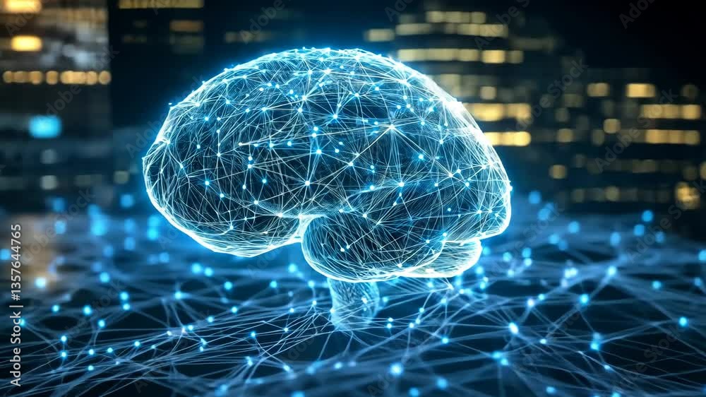 Poster digital representation of a brain connected in a network generative ai