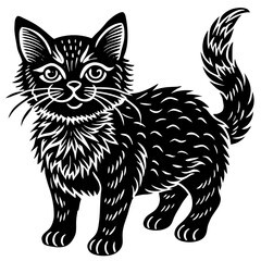 Fototapeta premium Playful Black Kitten: Charming illustration of a black kitten, with an alert expression and fluffy fur, perfect for pet lovers and design projects.