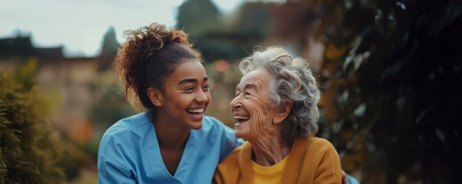A home health care worker assists an elderly woman in her home / Healthcare aide / Medical assistant	
