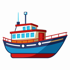 Obraz premium Naval Voyage: A Vibrant illustration of a fishing boat, sailing on the sea