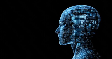 human head with binary code