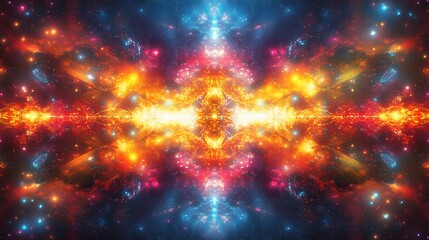 Obraz premium Cosmic symmetrical kaleidoscope, vibrant colours, abstract