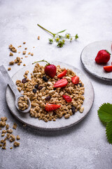 Homemade granola with fresh strawberry