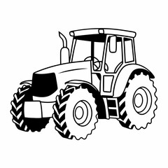 Obraz premium Agriculture in Monochrome: A detailed, bold illustration of a modern tractor, set against a stark background, symbolizing the power of agriculture.