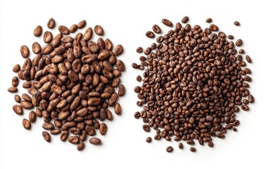 Naklejka premium Two Piles of Brown Chocolate Cereal on White Background