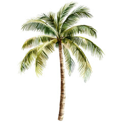 Obraz premium Watercolor palm tree, vector illustration isolated on a white background, png