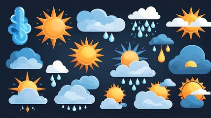 Stylized representations of weather elements.