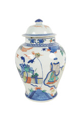 ceramic vase isolated on white   Chinese Porcelain Covered Jar