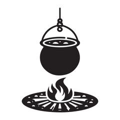 Hanging Cauldron Above Campfire An Illustrated Cooking Scene