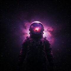 Artificial Intelligence Image: Purple and black astronaut floats in space, mystery, vastness, solitude, admiration. © Gabriel
