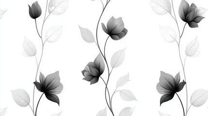 Fototapeta premium Elegant seamless monochrome floral pattern with black and white flowers on a white background
