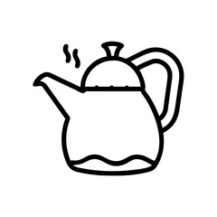 Obraz premium Simple teapot icon with steam outline on a white background 