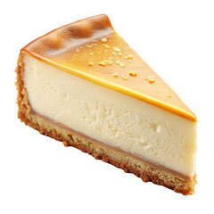 Delicious slice of creamy cheesecake with a golden top and buttery crust, showcasing a perfect dessert for any occasion.