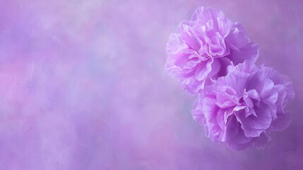 Fototapeta premium Two vibrant pink flowers in bloom against a serene purple background two