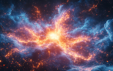 Fototapeta premium Vivid and colorful depiction of a swirling galaxy with bright cosmic energy stars and nebula formations showcasing the beauty and mystery of the universe.