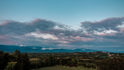 Sunset after the storm in the italian countryside