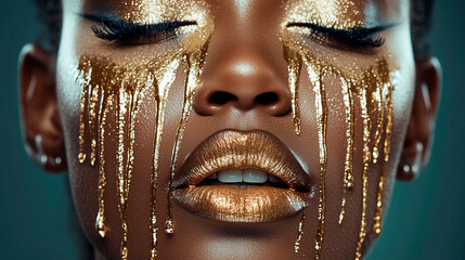 Golden Drip Beauty: Close-Up Portrait of a Black Woman