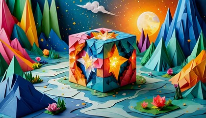 Origami Landscape: A Vibrant and Colorful Paper Art Display.