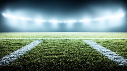 Obraz premium A vibrant green stadium field illuminated brightly by stadium floodlights