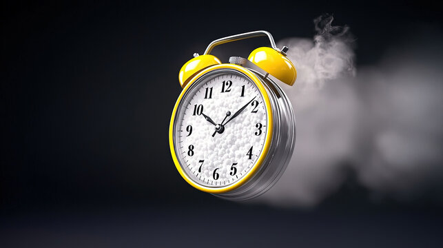 Yellow Alarm Clock Floating in Smoke