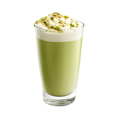 Pistachio Latte in Glass Isolated on Transparent Background
