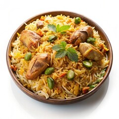 Chicken Handy Biryani on background white