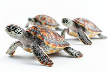 Colorful sea turtles on white background: vibrant wildlife artistry