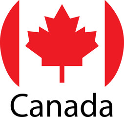 Canada flag. Official national flag of the world. Country round shape illustration. Official coloring sign, country flag banner. International travel symbol isolated on transparent background.