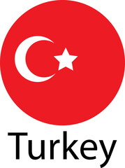 Turkey flag. Official national flag of the world. Country round shape illustration. Official coloring sign, country flag banner. International travel symbol isolated on transparent background.