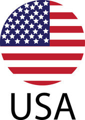 USA flag. Official national flag of the world. Country round shape illustration. Official coloring sign, country flag banner. International travel symbol isolated on transparent background.