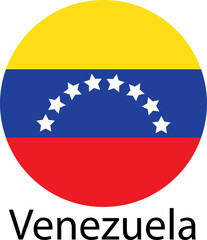 Venezuela flag. Official national flag of the world. Country round shape illustration. Official coloring sign, country flag banner. International travel symbol isolated on transparent background.