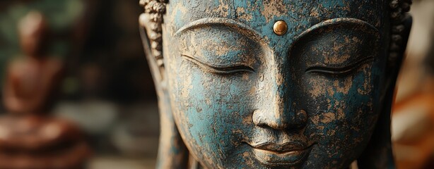 Serene Buddha Face Close-up of a Tranquil Statue