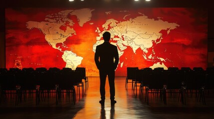 Global Strategy: A Silhouette of a Man Against a World Map