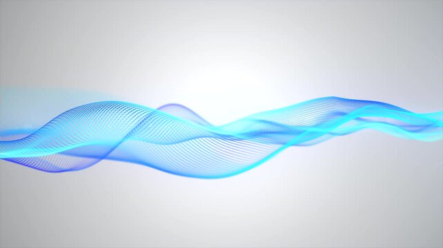 Soft elegant blue particle waves flowing on white background with bokeh. Abstract technology concept, blue gradient futuristic digital waves. Future technology, business, and presentations.4k loop.