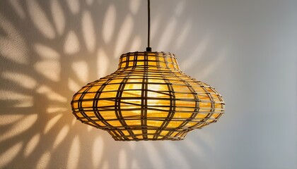 Lighting fixture hanging from ceiling with shadows cast on wall.