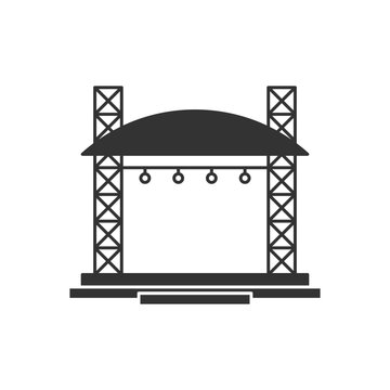 Stage constructions flat line icon. Scene, event equipment rental sign. Thin linear logo for concert, music festival.