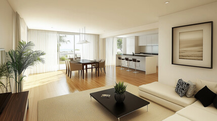 Fototapeta premium Modern Minimalist Living Room with a Spacious Open Design