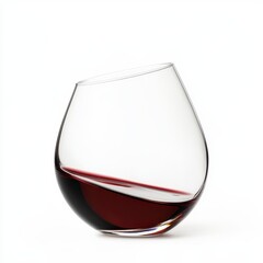 Tilted wine glass with red wine, clear background, studio lighting, modern design