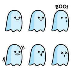 Set of cute cartoon ghosts with different emotions
