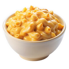A creamy bowl of macaroni and cheese featuring a rich, smooth cheese sauce that envelops the pasta, perfect for a comforting meal.