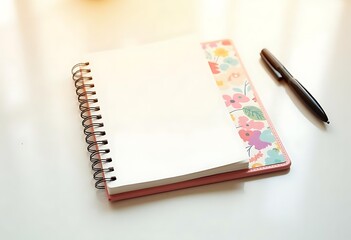 Old paper notebook right page with pen