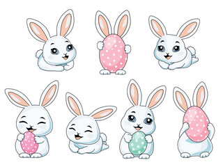 Happy Easter cover or web banner,  sale promotions, design template Easter eggs and nice Easter bunny. Vector illustrations.