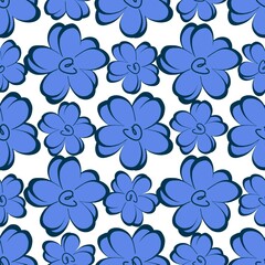 Seamless pattern with blue abstract flowers