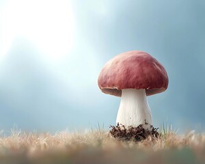 Red mushroom with sunny meadow.