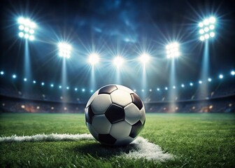 Fototapeta premium Night Soccer Ball: Illuminated Football on Dark Field