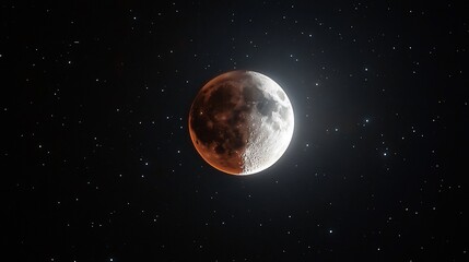 Obraz premium Half-lit moon, partially eclipsed, amidst a starry night